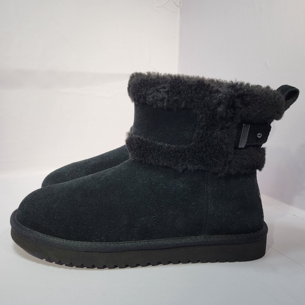 Koolaburra UGG Barlee Women's 7 Black Suede Mini Ankle Shearling Boots 1133079